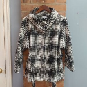 Linea Domani Black and White Houndstooth Belted Coat Size 16